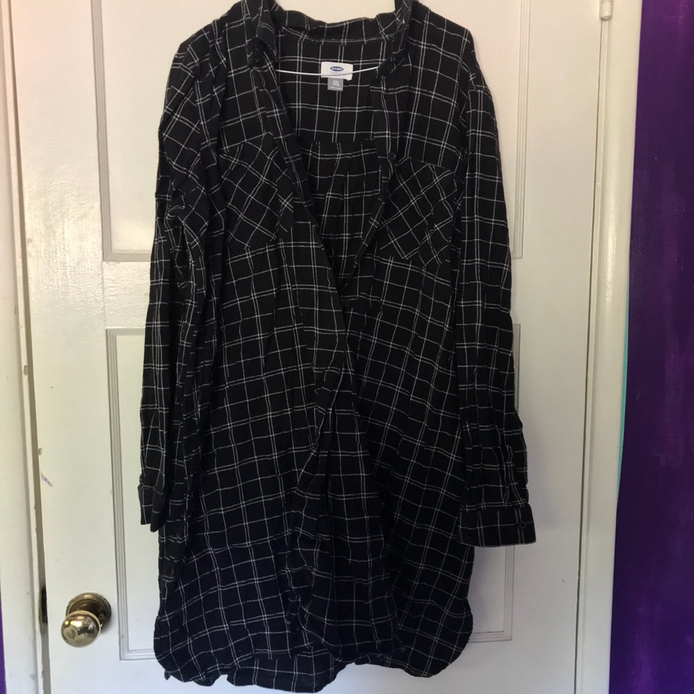 Black & white gingham flannel dress